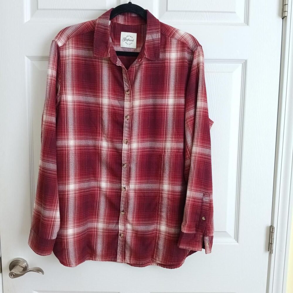 Jachs Girlfriend Red Plaid Long Sleeve Button Down Shirt Size XL